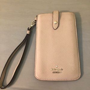 Kate Spade Genuine pebble leather cell phone carrier with wrist strap - Taupe